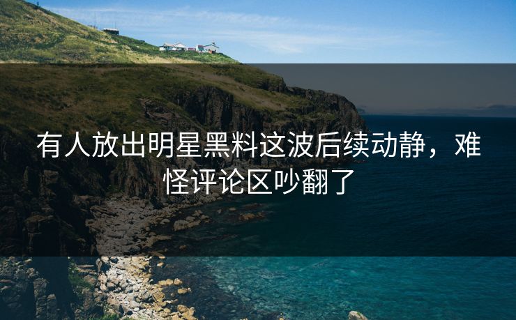 有人放出明星黑料这波后续动静，难怪评论区吵翻了
